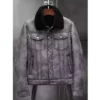 Grey Black Genuine Leather Shearling Fur Trucker Jacket