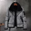 Grey Black Shearling Fur Genuine Leather Jacket