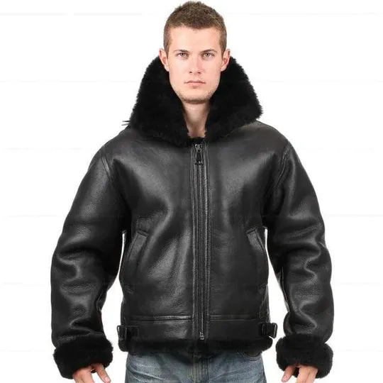Michael Large Fur Collar Black Leather Jacket - William Jacket