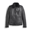Mens Biker Padded Diamond Quilted Black Shearling Fur Leather Jacket
