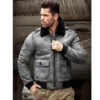 Mens Black Grey G1 Bomber Shearling Fur Real Leather Jacket