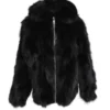 Mens Black Hooded Fox Fur Jacket