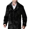 Mens Black Mid Length Mink Fur Soft Coat