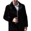 Mens Black Mink Fur Classic Warm Winter Coat