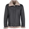 Mens Black Shearling Fur Genuine Leather Jacket