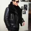 Mens Black Shearling Fur Real Leather Jacket Front