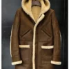 Mens Brown Shearling Fur Hooded Leather Jacket