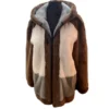 Mens Brown and Beige Colorblock Mink Fur Jacket