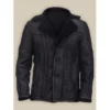 Mens Buttoned Closure Shearling Leather Jacket