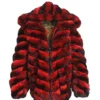 Mens Red and Black Hooded Chinchilla Bomber Fur Coat