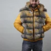Mens Reversible Fox Fur Lined Yellow Hooded Parka Jacket