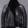 Mens Shearling Fur Winter Black Leather Jacket