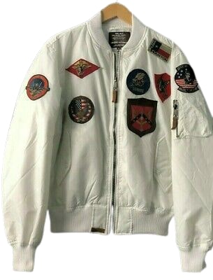 William Jacket Mens Top Gun MA-1 White Patches Zip Up Bomber Jacket