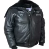 Mens Top Gun Zipper Hooded Black Real Leather Jacket
