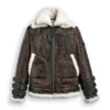 Mens Tripple Belted Cuffs Double Collar Shearling Fur Leather Jacket