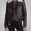 Sara Yang Love Life Fur Collar Black Biker Leather Jacket