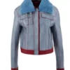 Sara Yang Love Life Fur Collar Blue Leather Jacket