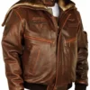 Top Gun Brown Cap Aviator Leather Jacket With Fur Hood