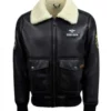 Top Gun Mens Shearling Fur B3 Black Leather Jacket
