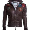 Top Gun Womens Dark Brown Bomber Leather Jacket
