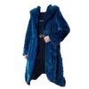 Womens Navy Blue Hooded Mink Fur Long Coat