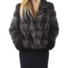 Womens Notched Collar Gray Mink Fur Winter Jacket