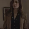 Lily Collins Windfall Camel Brown Blazer Coat