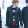 BTS Suga Black Biker Asymmetrical Zipper Leather Jacket