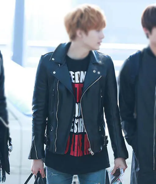 Jungkook Red Leather Jacket - Just American Jackets