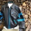 Butch Carolina Panthers Leather Full-Zip Jacket