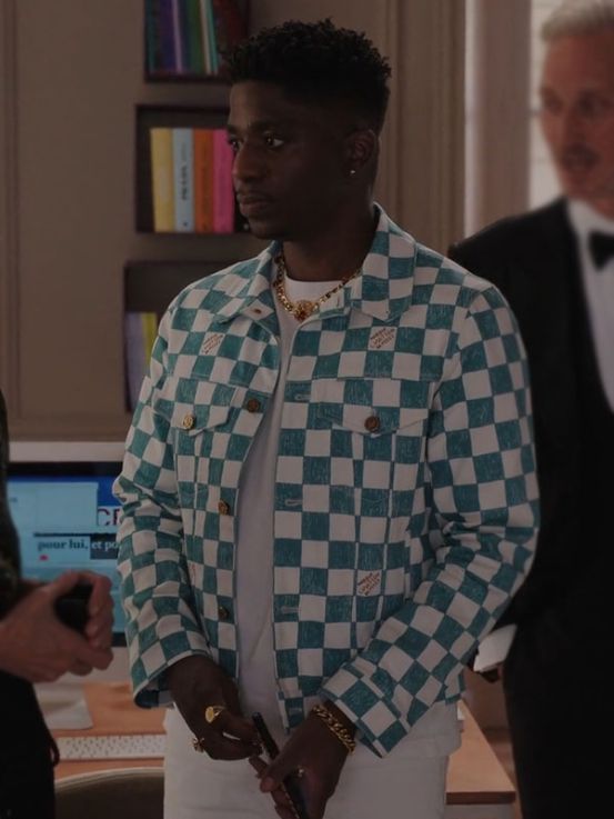 Louis Vuitton Damier Denim Trucker Jacket worn by Julien (Samuel Arnold) as  seen in Emily in Paris (S03E09)