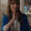 Lily Collins Emily In Paris S03 Blue Cardigan