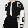 Off White Cropped Black and White Varsity Jacket