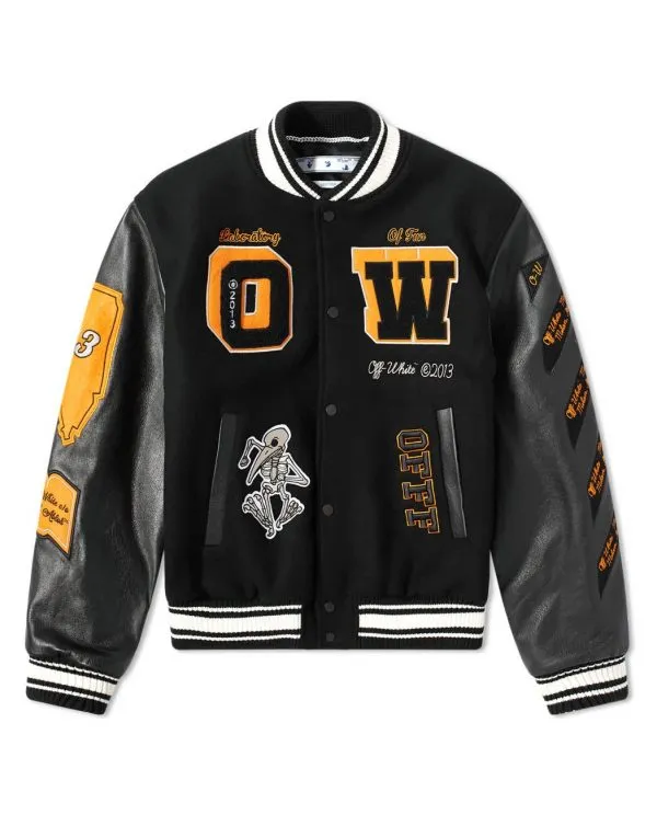Off-White Men's Leather Logo Varsity Jacket