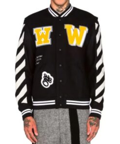 NWT OFF-WHITE C/O VIRGIL ABLOH Black Intarsia Varsity Jacket Size
