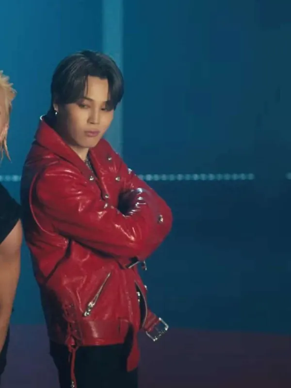 Jimin Song VIBE Red Leather Jacket
