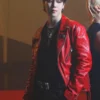 Taeyang Vibe Jimin Red Leather Jacket