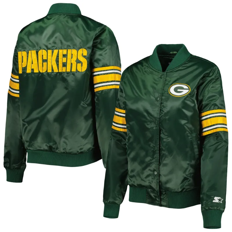 Green Bay Packers Full-Snap Satin Varsity Jacket - William Jacket