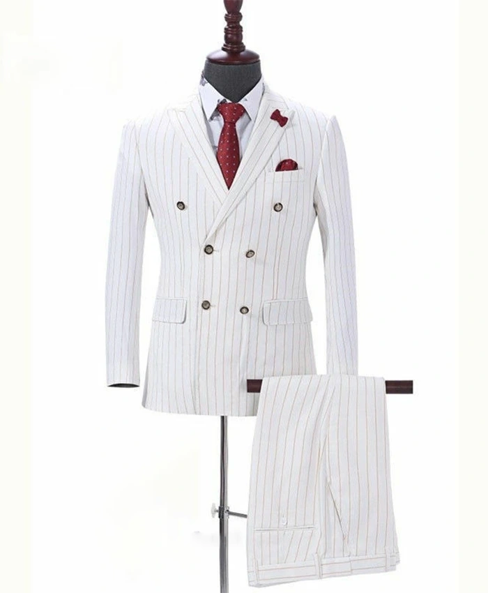Double Breasted 1920s Fashion Off White Pinstripe Suit For Sale