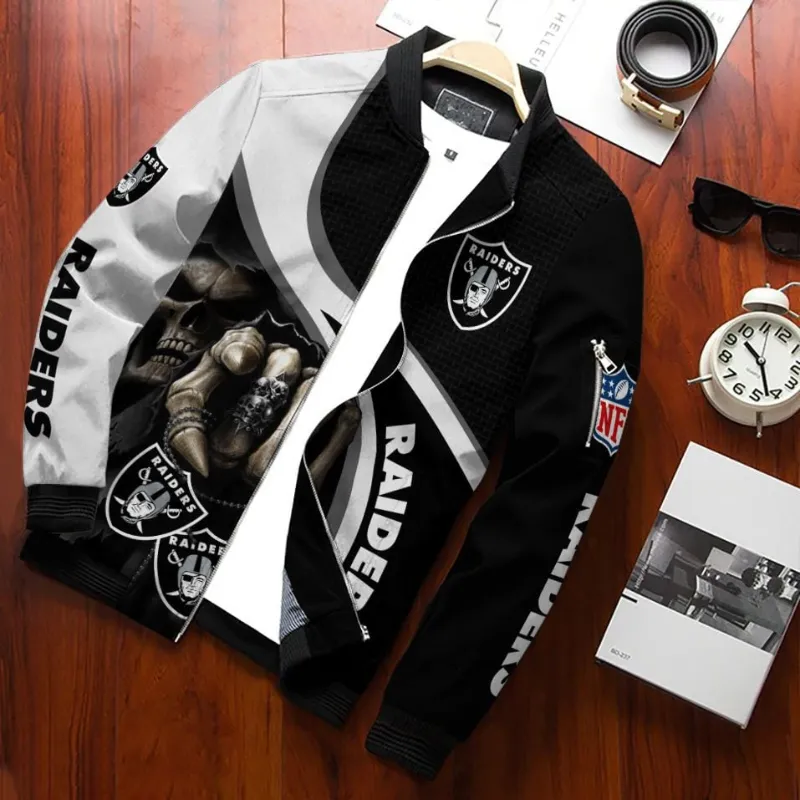 Logo Las Vegas Raiders Varsity Black Full-Zip Wool/Leather Jacket