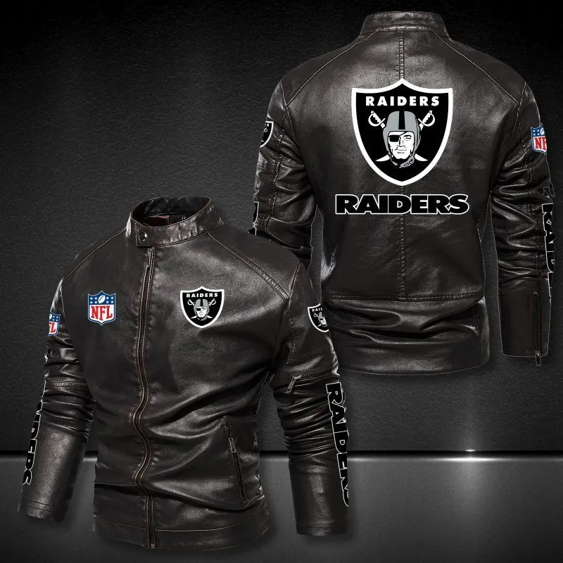 Las Vegas Raiders Men's Leather Jackets Vintage Motorcycle Jacket Coat  Outwear