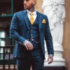Men 1920s Fashion Blue Check Tweed 3 Piece Suit