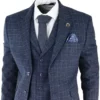 Men 3 Piece Blue Check Vintage Classic Suit