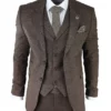 Mens Herringbone Tweed 3 Piece Classic Brown Suit