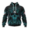 Miami Dolphins Skull Hoodie For Men