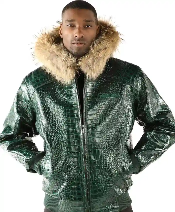 Pelle Pelle Nile Green Hooded Leather Jacket For Sale