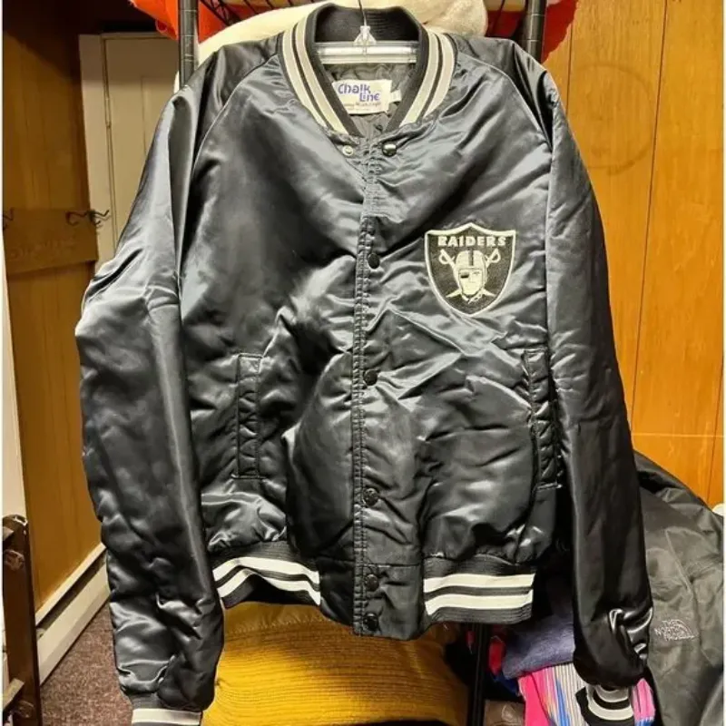 Women's Las Vegas Raiders Starter Black Varsity Lover Satin Full-Snap Jacket