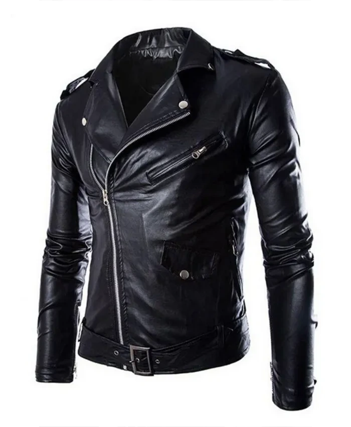 Cornelius Black Biker Leather jacket For Sale - William Jacket
