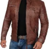 Janan Cafe Racer Distressed Brown Leather Jacket