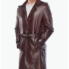 Alven Brown Leather Vintage Trench Coat